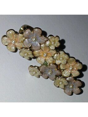 Unique Two Finger Ring Spring Floral Multi  Pearl Accents Gold Tone Base Pastels